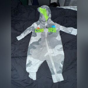 Converse Gray Camo Hooded Baby One-Piece with Lime Accent